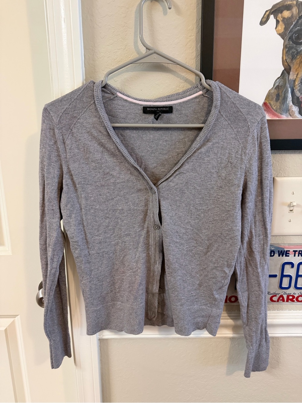 Banana Republic Light Gray V-Neck Button-Up Cardigan